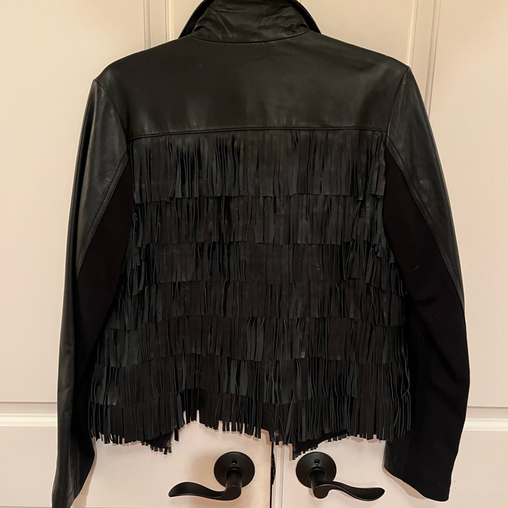 Neiman Marcus Black Leather Fringe Zip Jacket Buttery soft leather. - Picture 2 of 4